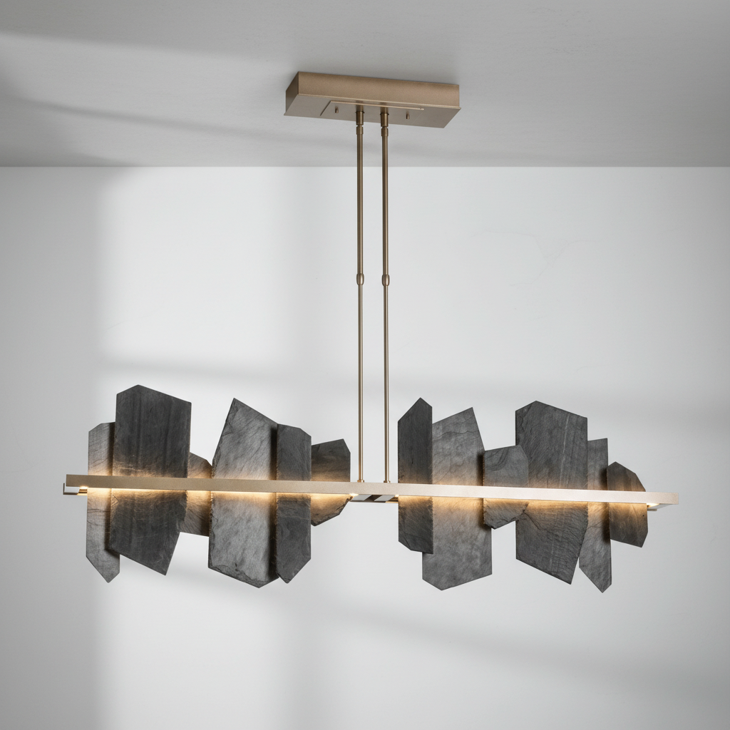 Luster Gaze Thalassa Large Hand Made Slate and Steel Linear Chandelier - Studio Shot