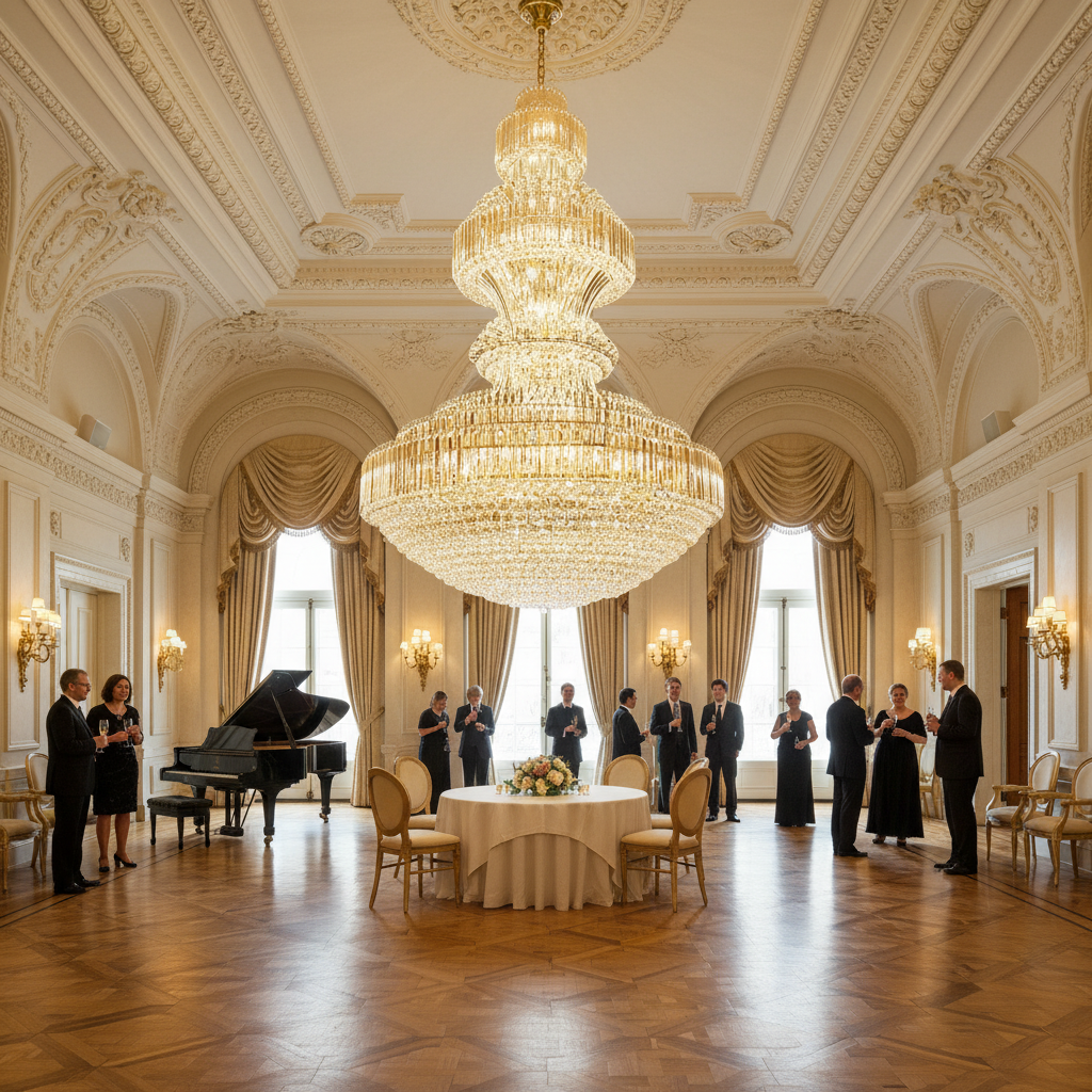 Luster Gaze Radiant Grandeur Round Crystal Chandelier - American ballroom or formal entertaining space