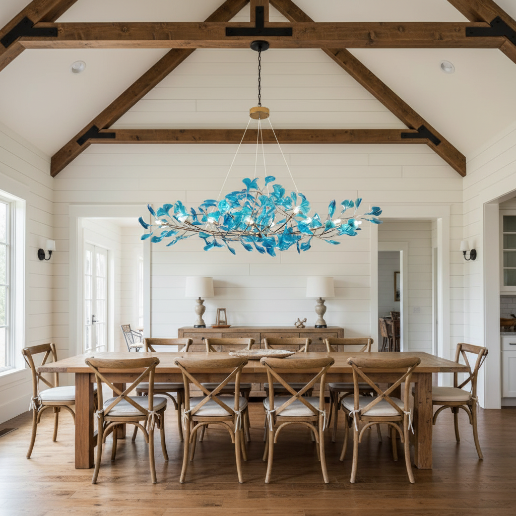 Luster Gaze Veridian Bloom Linear Chandelier - modern American farmhouse dining room