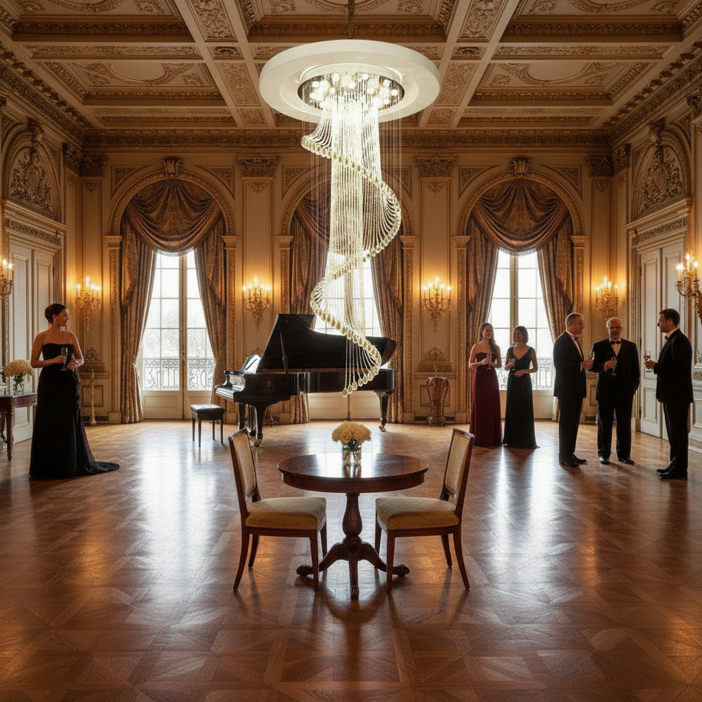 Luster Gaze Radiant Cascade Round LED Chandelier - American ballroom or formal entertaining space