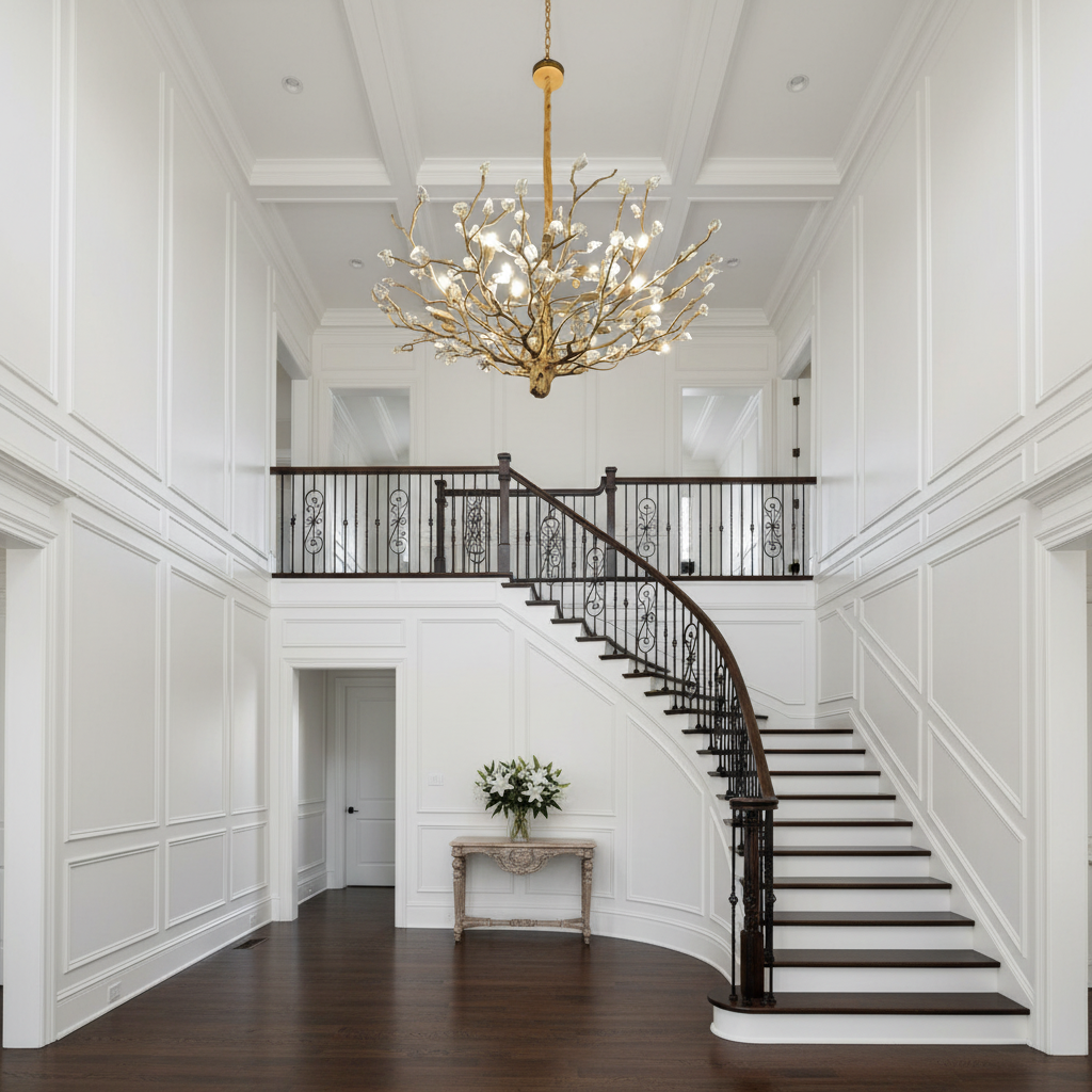 Luster Gaze Verdant Canopy Branch Chandelier - elegant American entryway with arched doorway