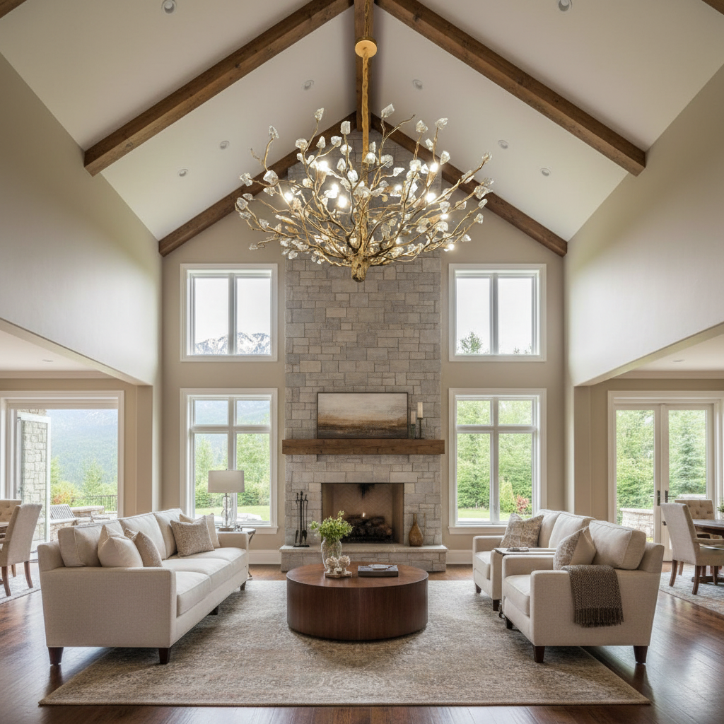 Luster Gaze Verdant Canopy Branch Chandelier - American transitional great room with cathedral ceiling