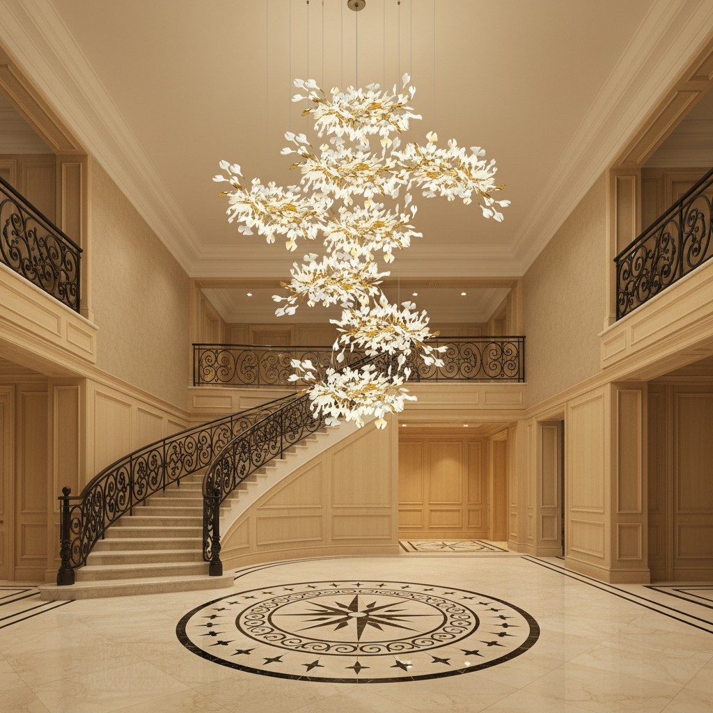Luster Gaze Verdant Canopy Cascading Chandelier - grand American foyer with two-story ceiling