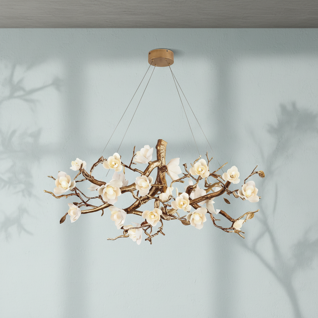 Luster Gaze Flower Bloom Branch Brass Chandelier - Studio Shot