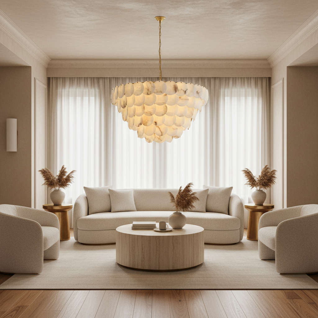 Luster Gaze Alabaster Radiance Round Chandelier - sophisticated American living room