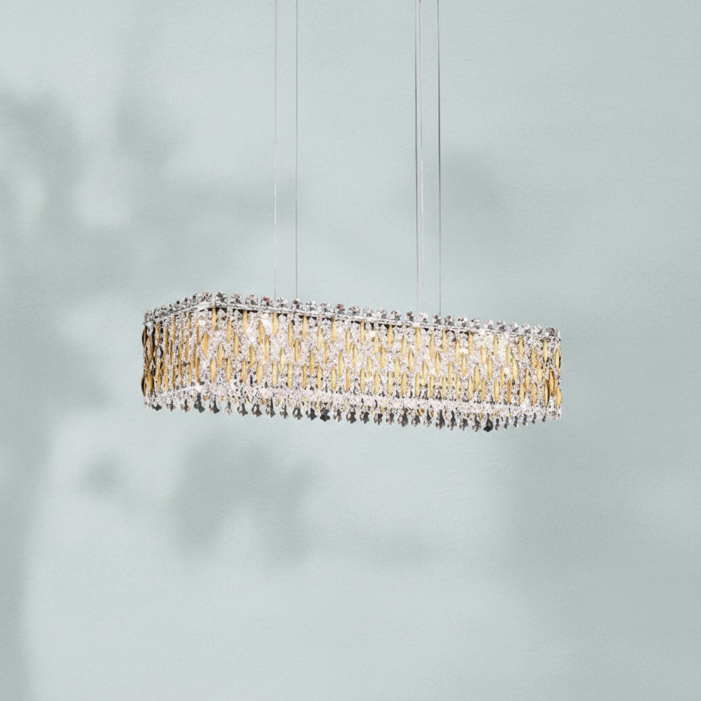 Luster Gaze Grand Lumina Rectangular Crystal Pendant Chandelier - Background Shot