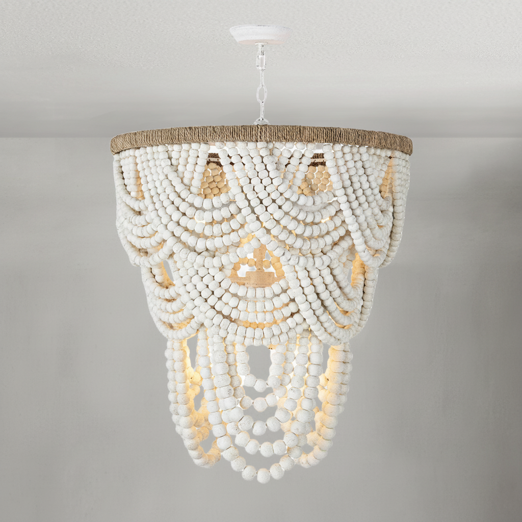 Luster Gaze Veridian Whisper White Wood Chandelier - Background Shot