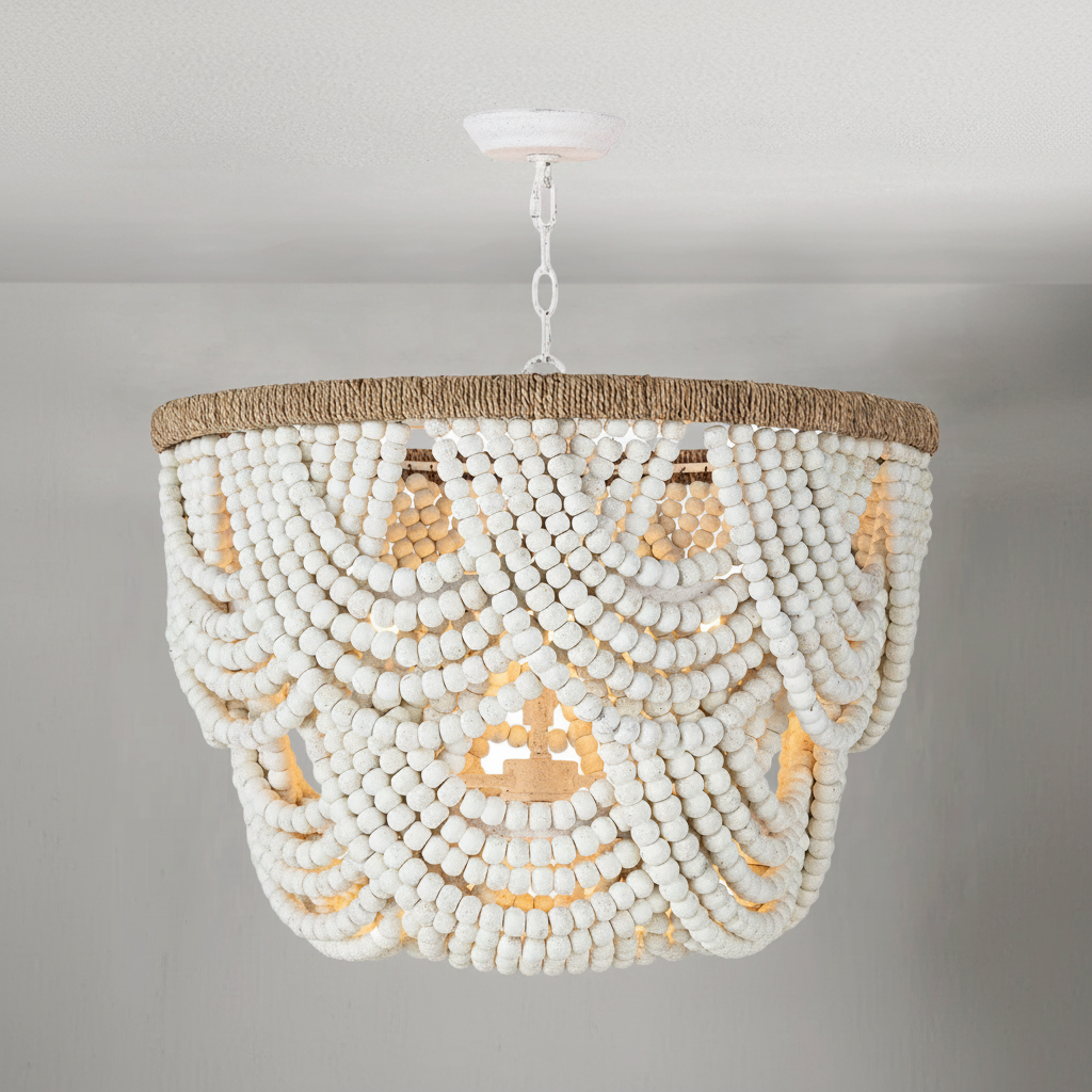 Luster Gaze Veridian Whisper White Wood Chandelier - Background Shot