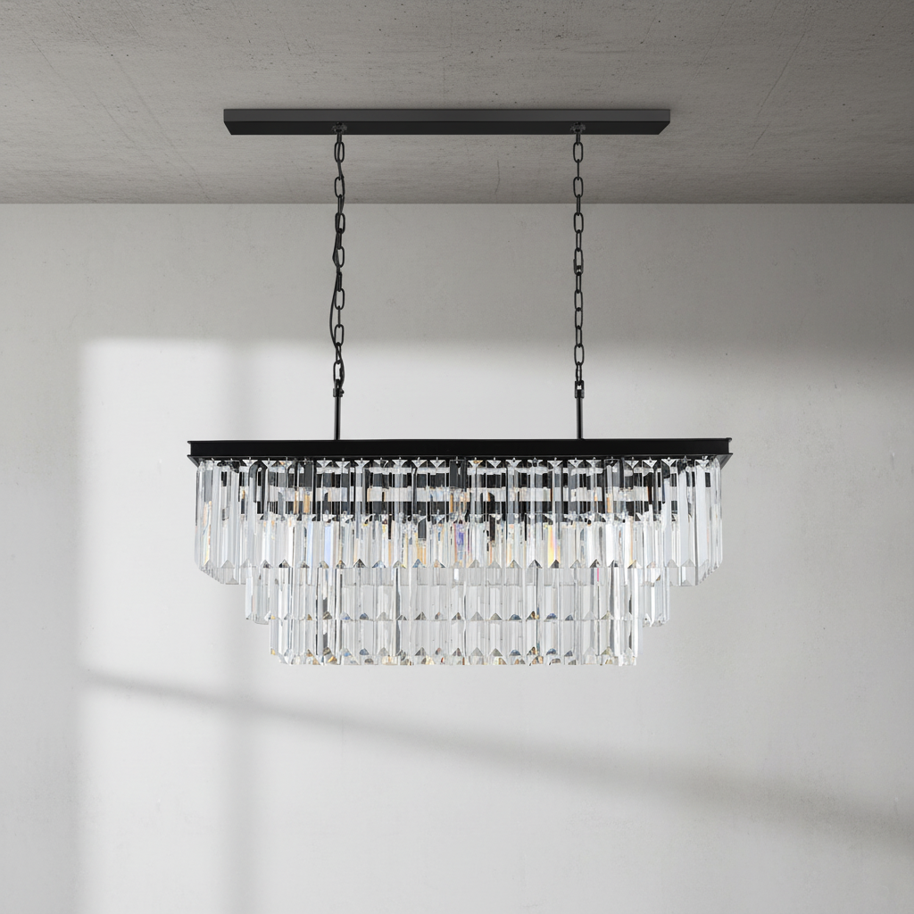 Luster Gaze Opulent Radiance Rectangular Crystal Chandelier - Background Shot