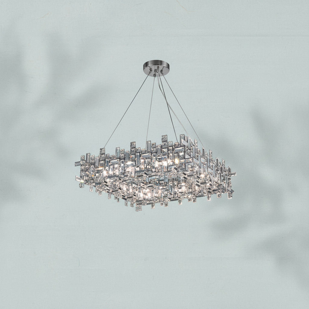 Luster Gaze Sculpted Crystal Block Rectangular Chandelier - Background Shot