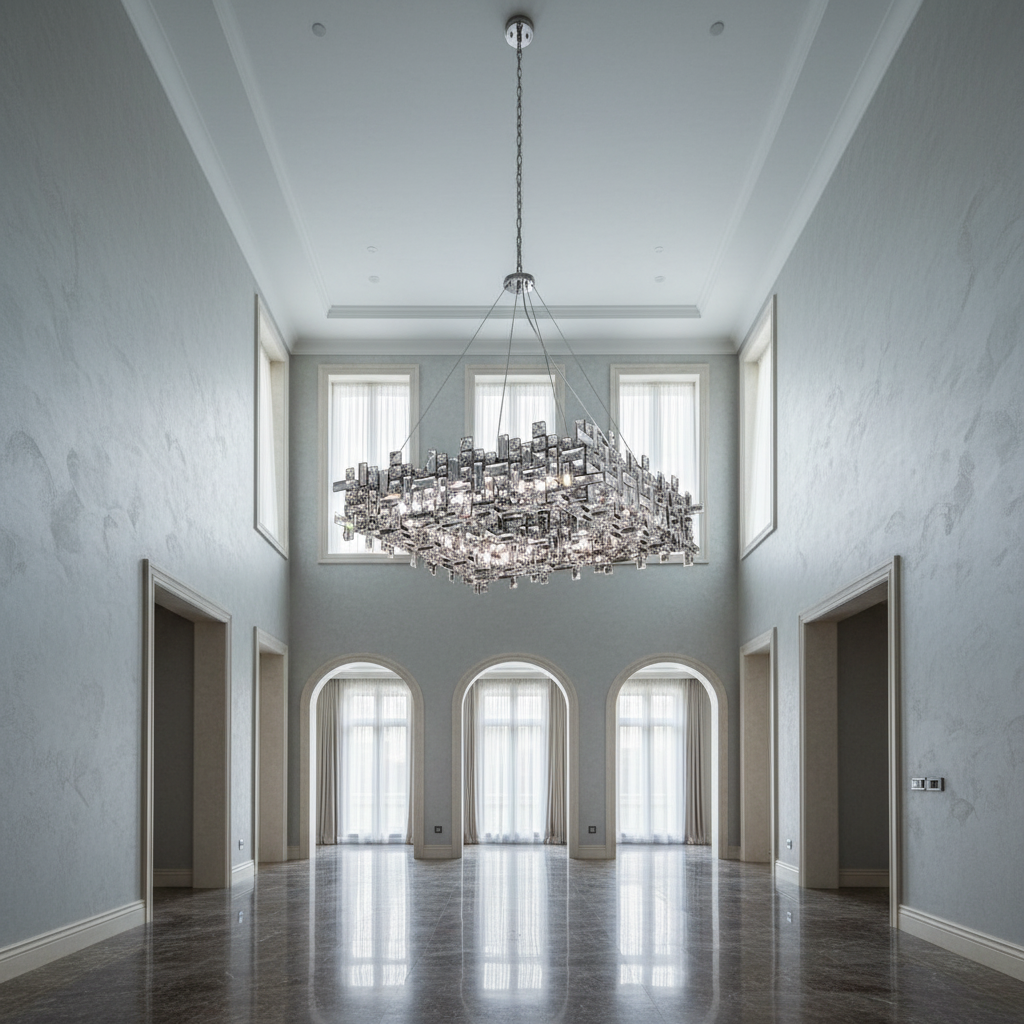 Luster Gaze Sculpted Crystal Block Rectangular Chandelier - Background Shot