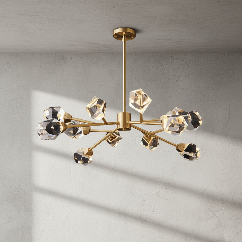 Luster Gaze Radiant Cascade Brass Crystal Chandelier - Background Shot