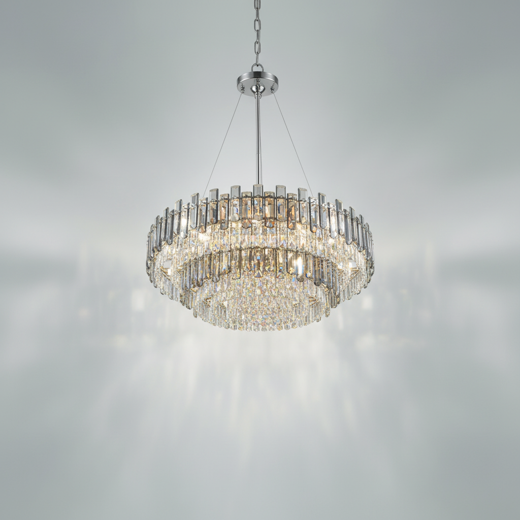 Luster Gaze Smoke Gray Crystal Chandelier Flush Mounted Ceiling Light Fitxture Set for Dining Room/Living Room - Studio Shot
