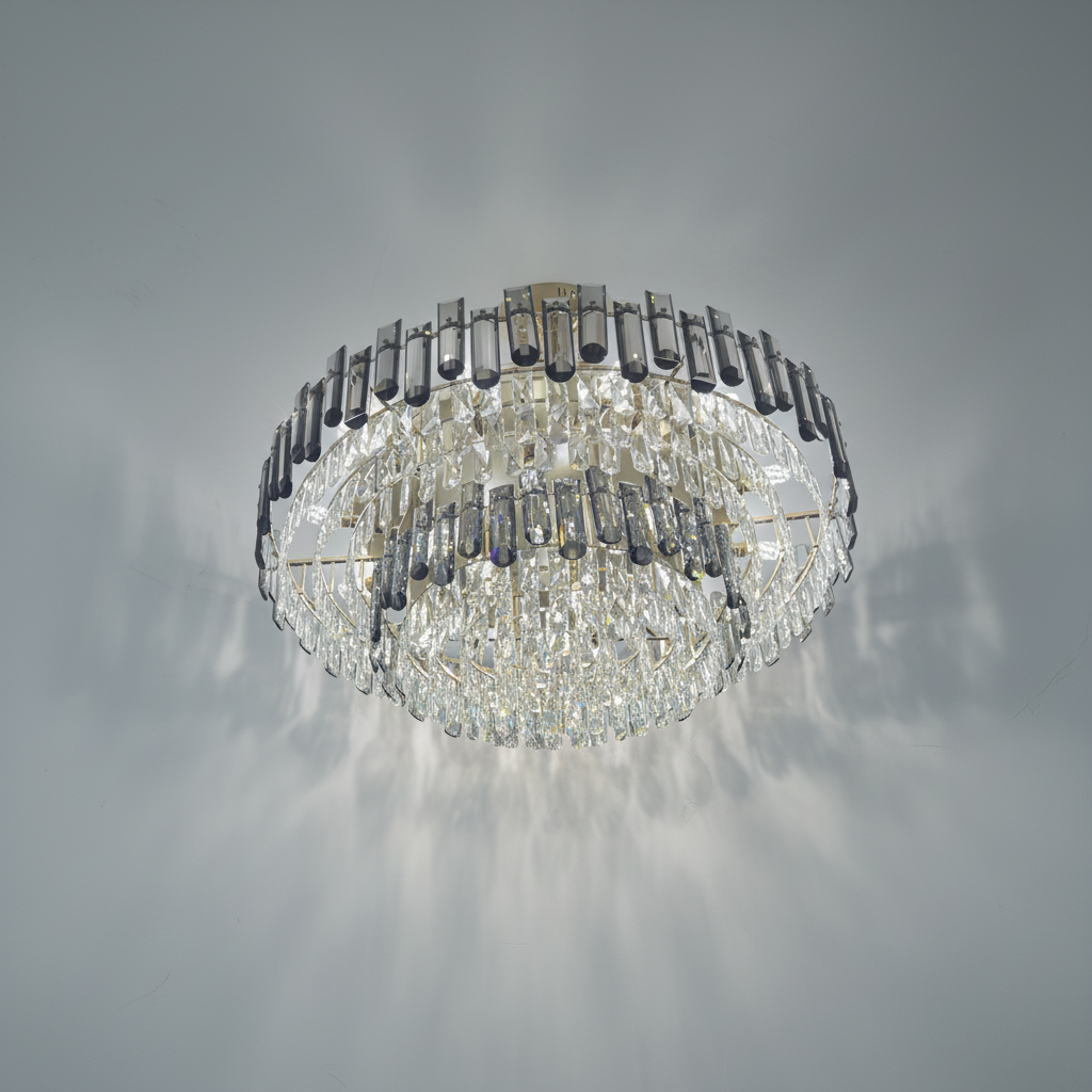 Luster Gaze Smoke Gray Crystal Chandelier Flush Mounted Ceiling Light Fitxture Set for Dining Room/Living Room - Studio Shot