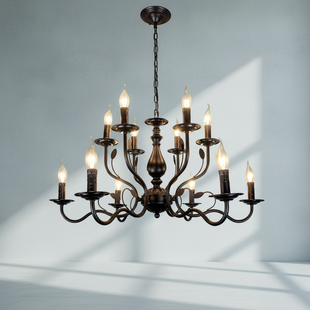 Luster Gaze Multi Layer Iron Chandelier with Electronic Candles in Vintage Country Style for Living Room Cafe and Study - Studio Shot