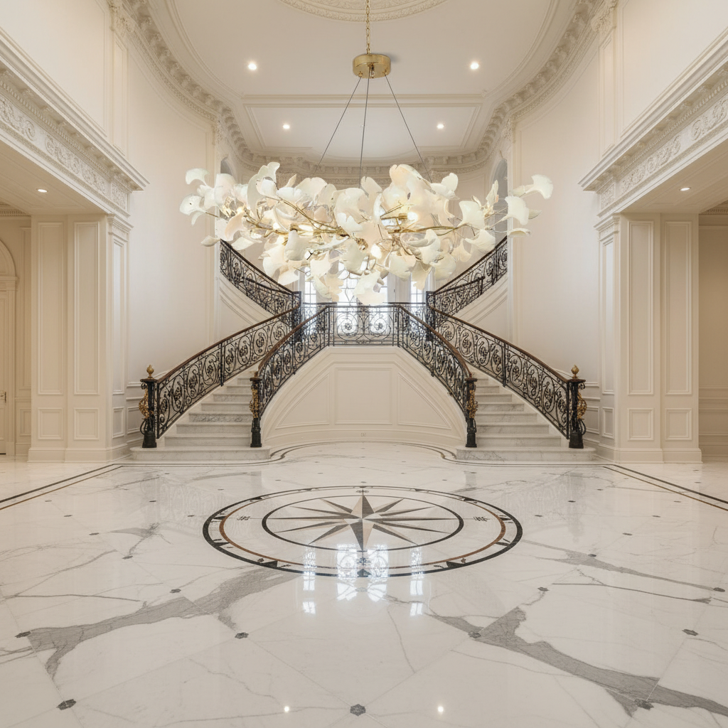 Luster Gaze Ginkgo Bloom Ceramic Chandelier - grand American foyer with two-story ceiling