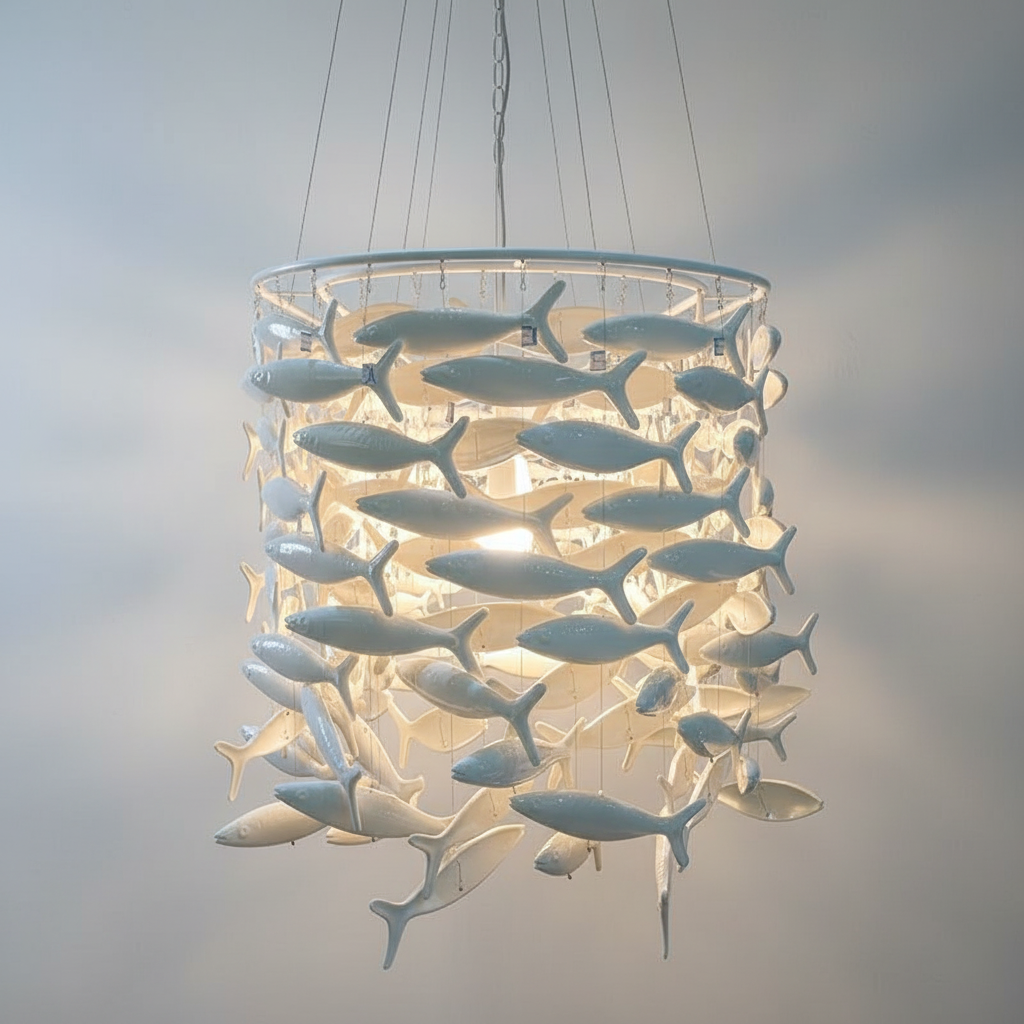 Luster Gaze Porcelain Fish Sculptural Chandelier - Background Shot