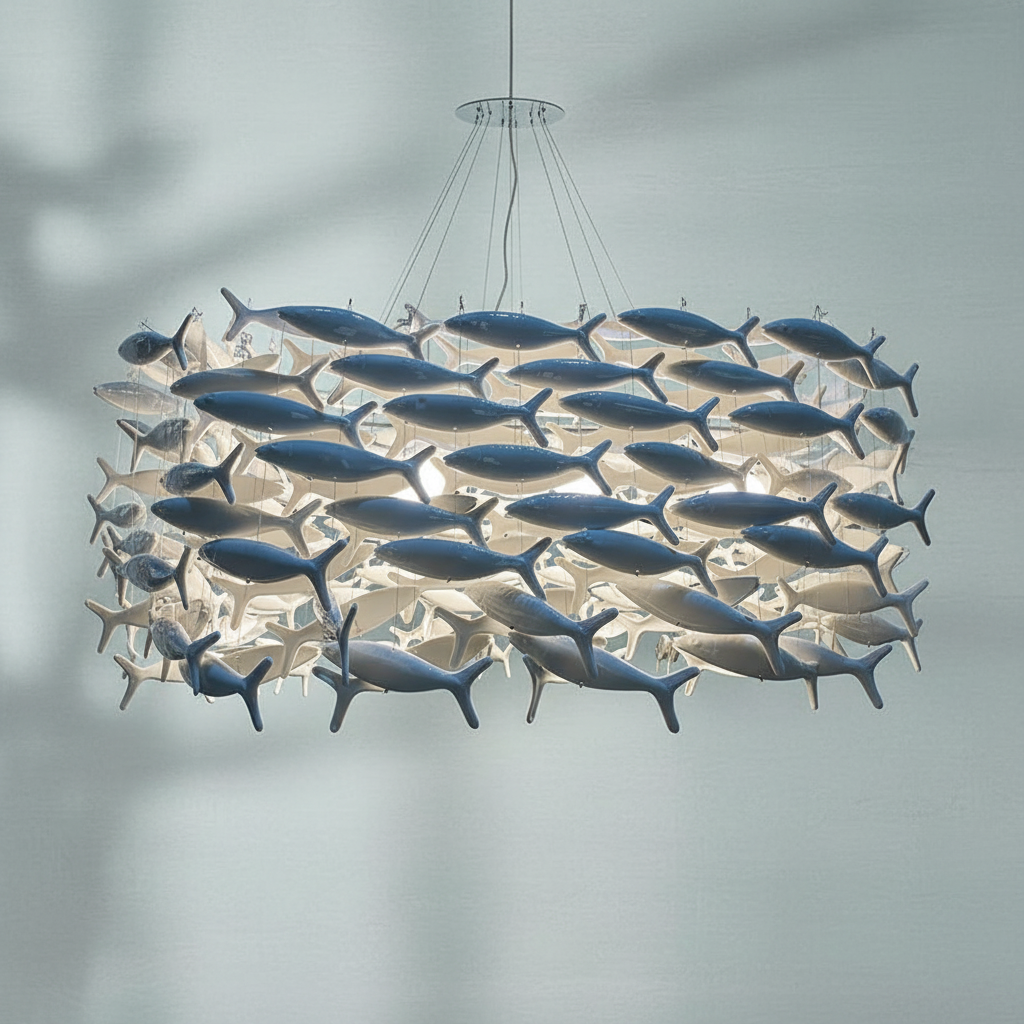 Luster Gaze Porcelain Fish Sculptural Chandelier - Background Shot