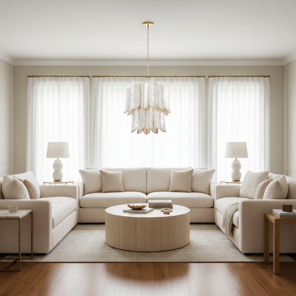 Luster Gaze Coastal Radiance Capiz Chandelier - sophisticated American living room