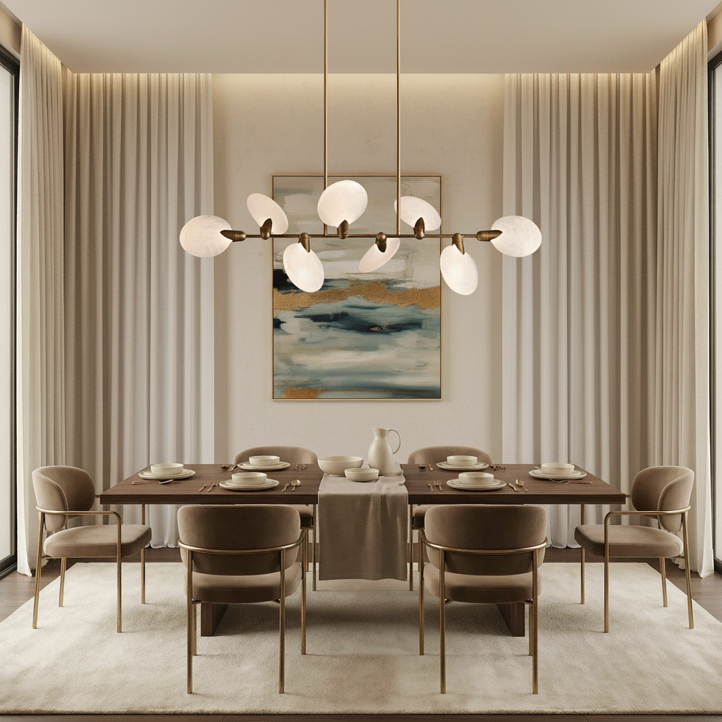 Luster Gaze Petal Cascade Linear Chandelier - American great room dining area