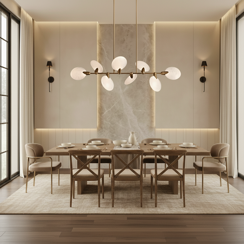 Luster Gaze Petal Cascade Linear Chandelier - modern American farmhouse dining room