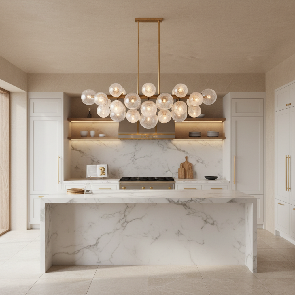 Luster Gaze Radiant Orb Linear Chandelier - upscale American kitchen