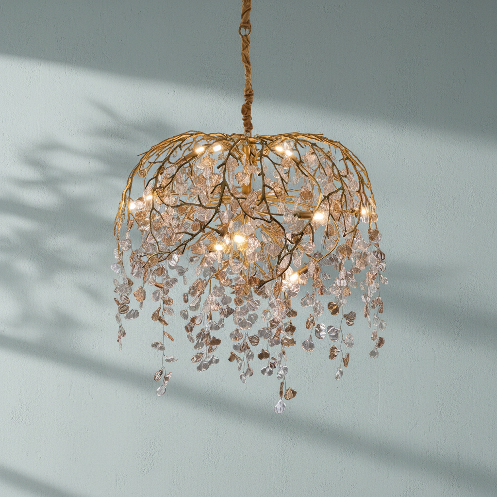 Luster Gaze Modern Luxury Leaf Branch Crystal Chandelier Art Copper for Living/Dining Room/Bedroom - Studio Shot