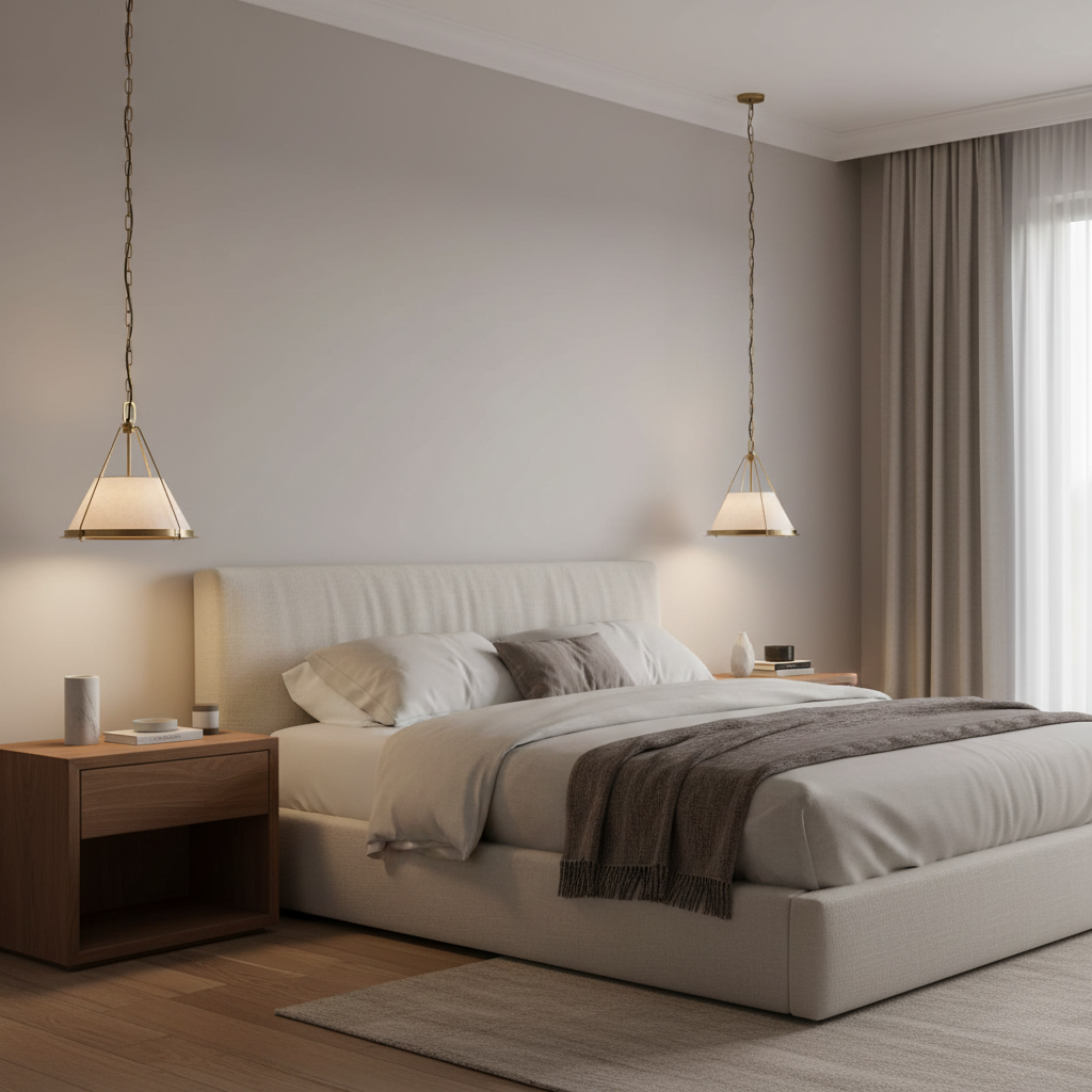 Luster Gaze Artisan Brass & Linen Pendant - luxury American master bedroom