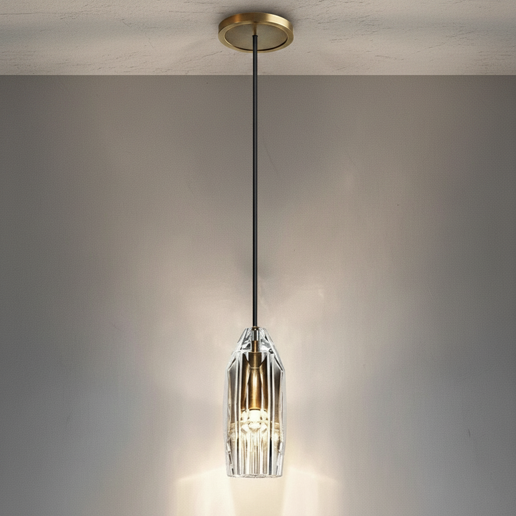 Luster Gaze Radiant Solitaire Brass Pendant Light - Background Shot
