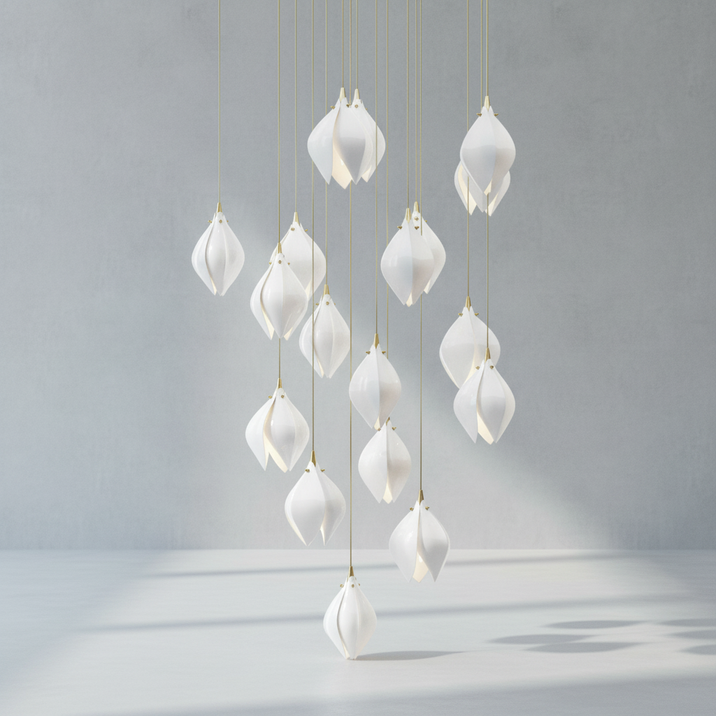 Luster Gaze Porcelain Petal Cascade Pendant Light - Background Shot