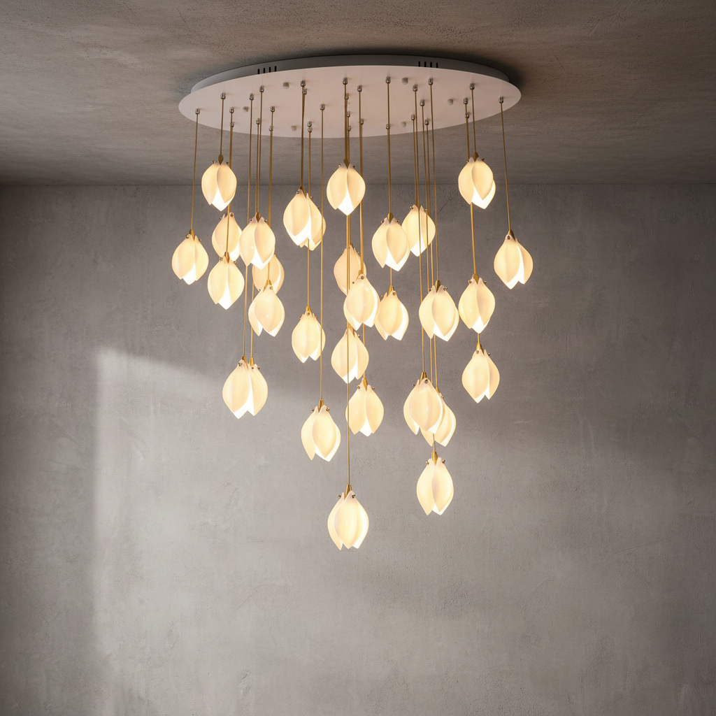 Luster Gaze Porcelain Petal Cascade Pendant Light - Background Shot