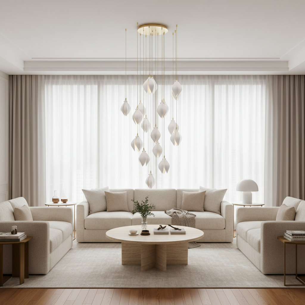 Luster Gaze Porcelain Petal Cascade Pendant Light - sophisticated American living room