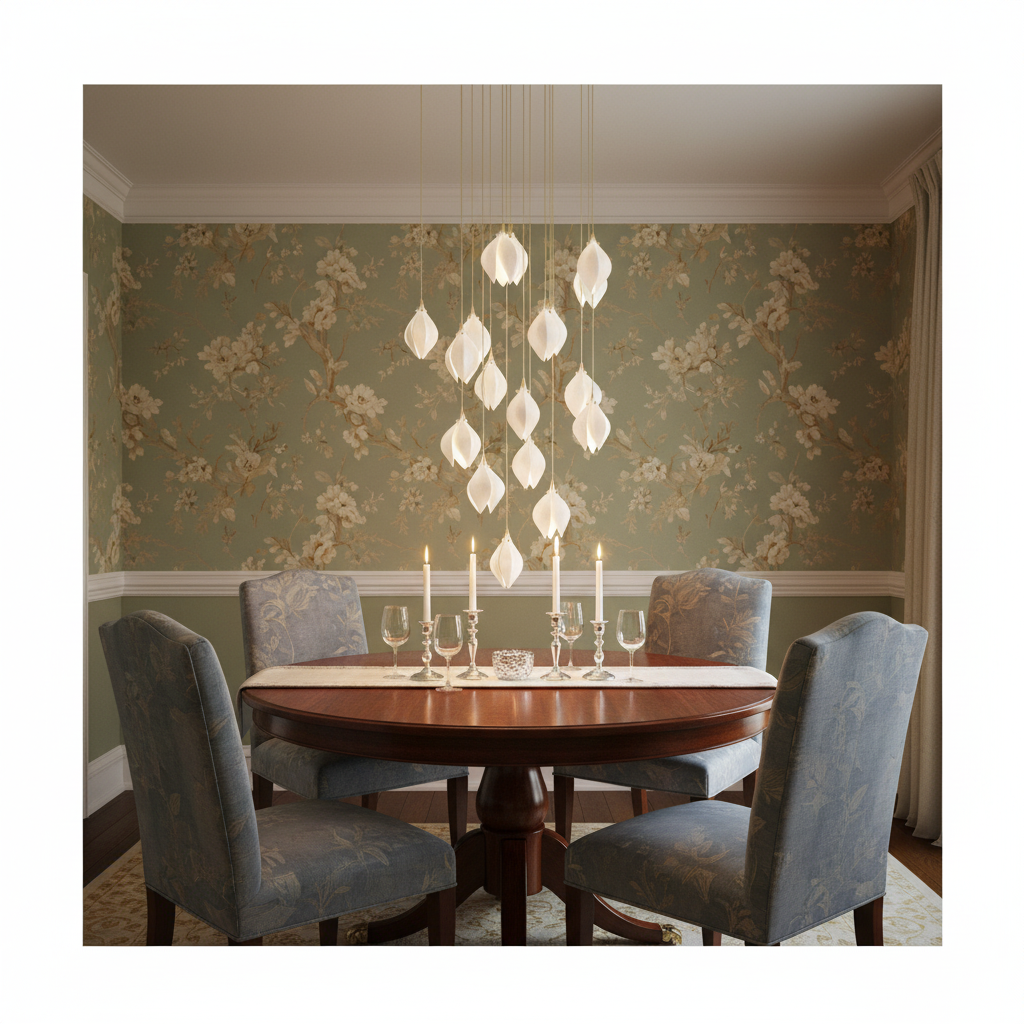 Luster Gaze Porcelain Petal Cascade Pendant Light - formal American dining room