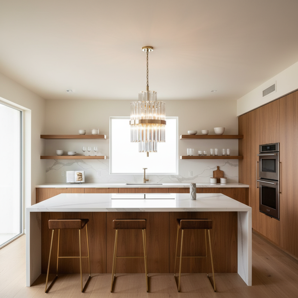 Luster Gaze Radiant Crystal Bar Pendant Light - American open-concept kitchen