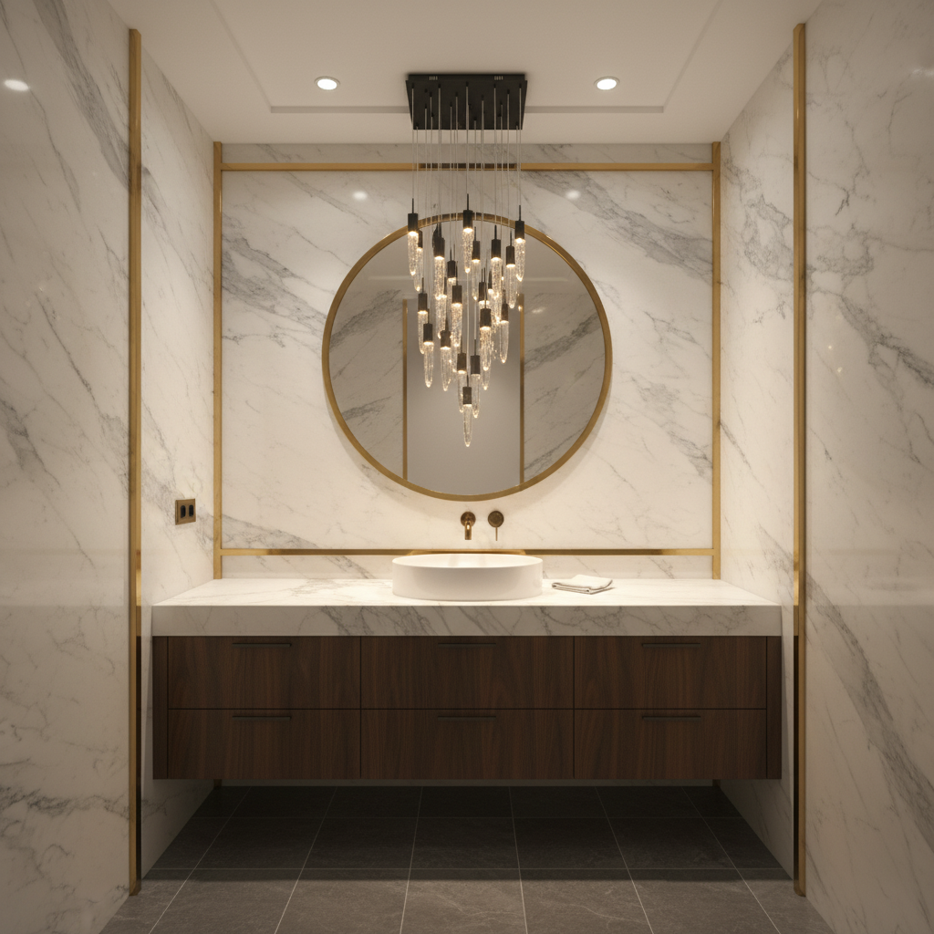 Luster Gaze Cosmic Radiance Round/Rectangle Crystal Pendant Chandelier - elegant American powder room