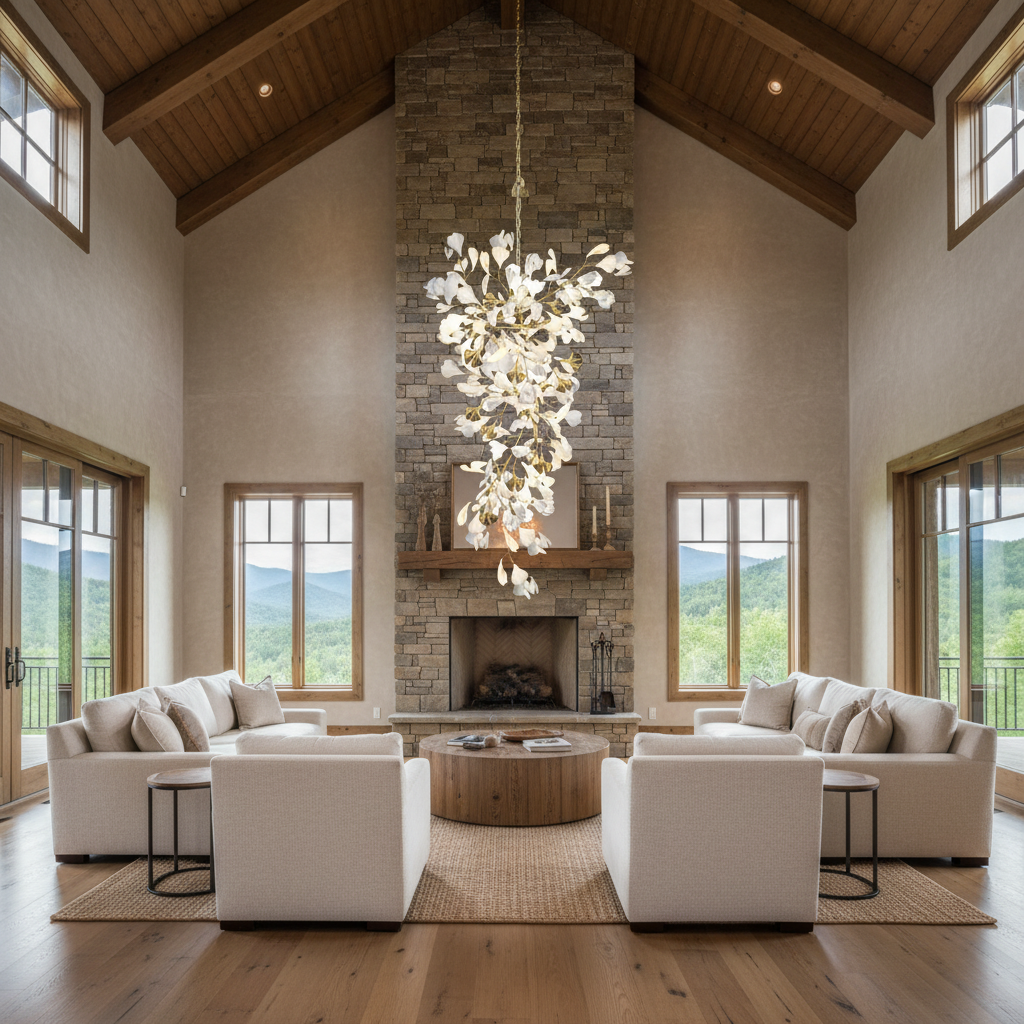 Luster Gaze Ginkgo Canopy Branch Chandelier - American transitional great room with cathedral ceiling