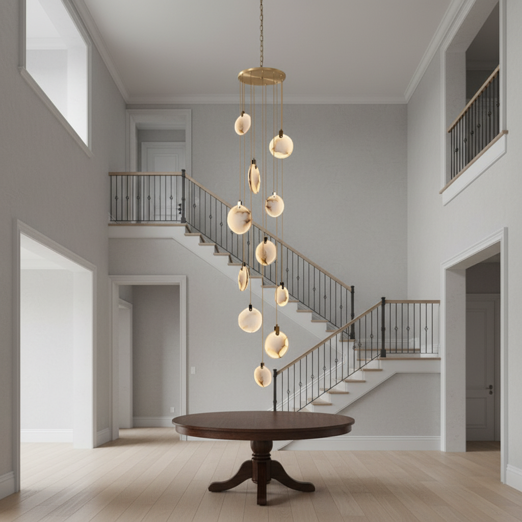 Luster Gaze Lunar Bloom Natural Marble Pendant Light Fixture - Background Shot