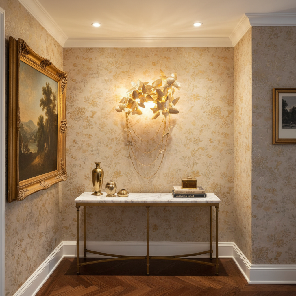 Luster Gaze Gilded Bloom Metal Wall Sconce - sophisticated American hallway alcove