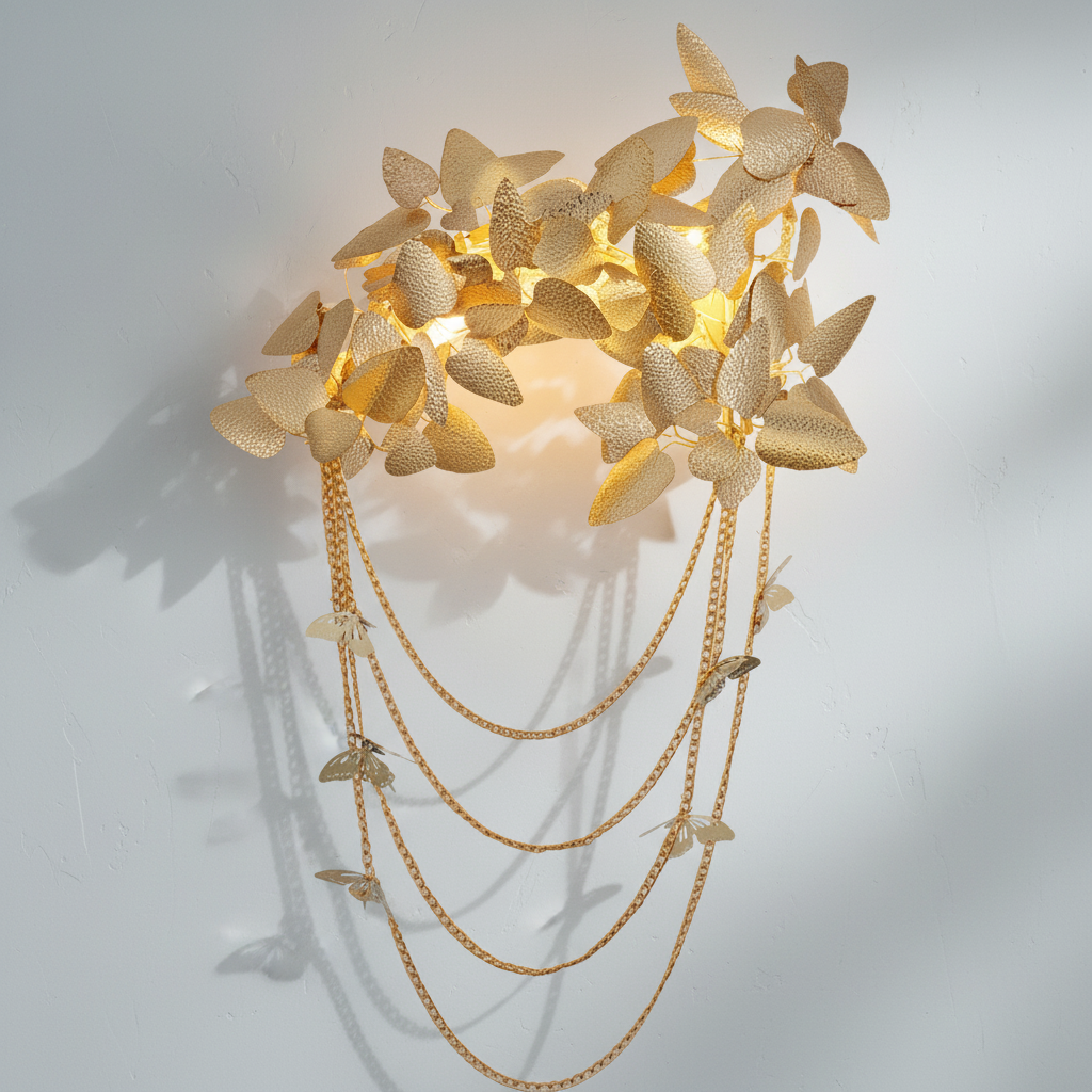 Luster Gaze Della Modern Gold Leaf Bedroom Sconce - Studio Shot