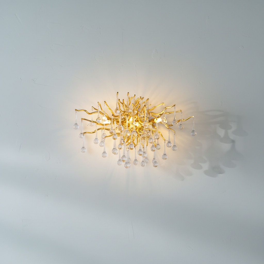 Luster Gaze Rain Tree Crystal Teardrop Wall Sconce Gold Diameter 17" - Studio Shot