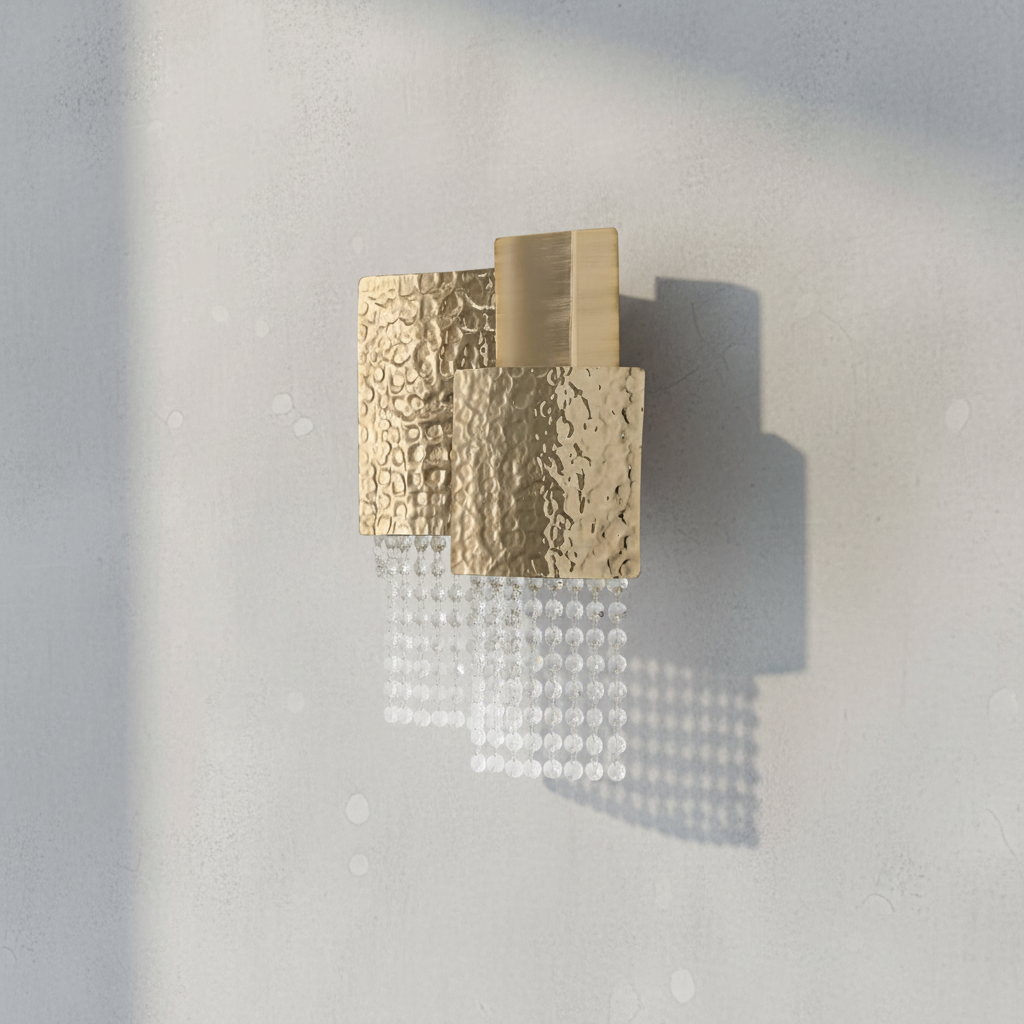 Luster Gaze Veridian Square Brass Crystal Sconce - Background Shot