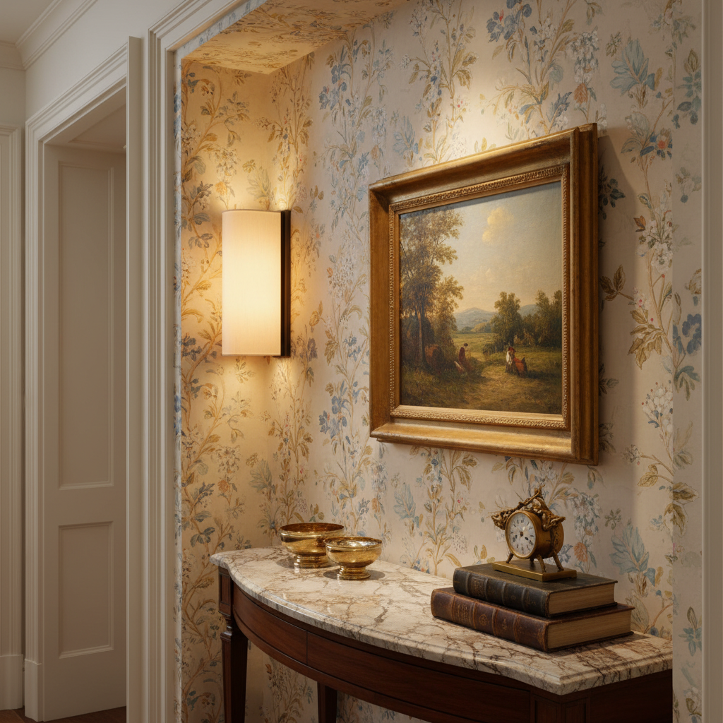 Luster Gaze Aura Brass 1-Light Wall Sconce - sophisticated American hallway alcove