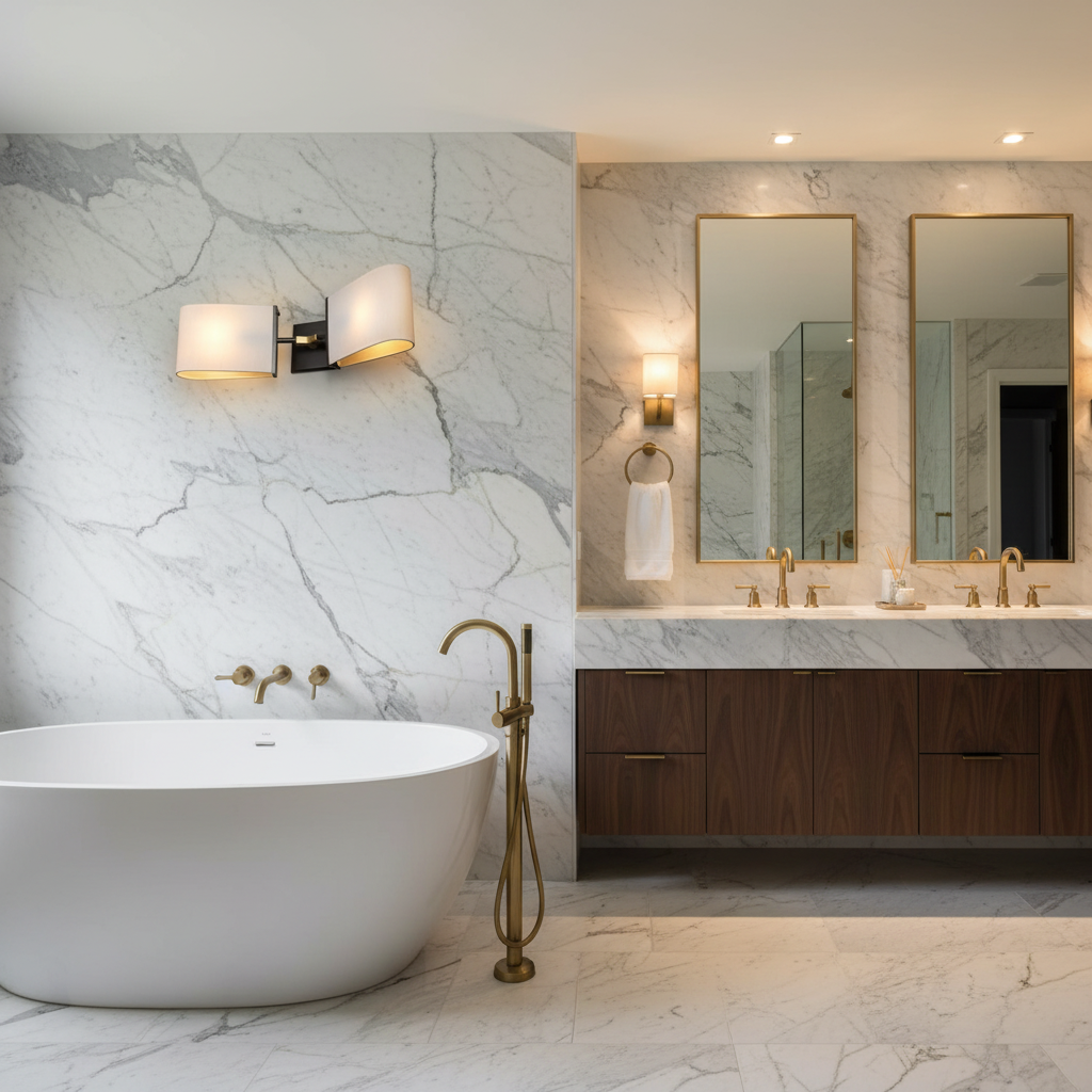 Luster Gaze Dessay Double Sconce - luxury American master bathroom