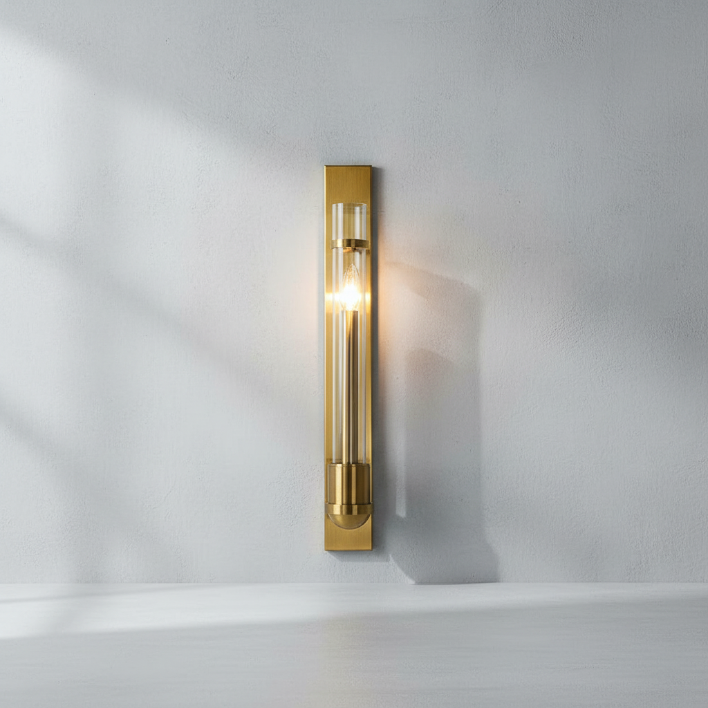 Luster Gaze Aura Slim Metal & Glass Wall Sconce - Background Shot