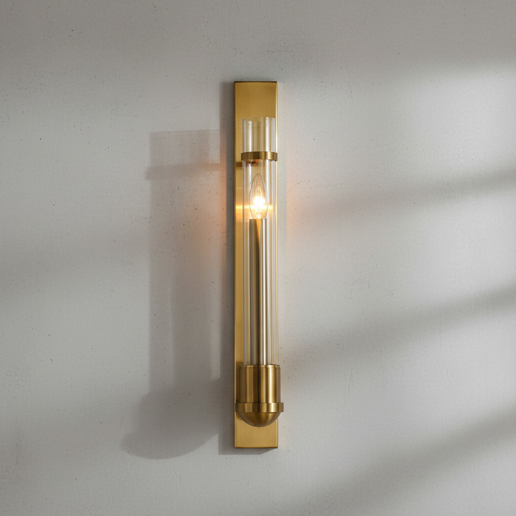 Luster Gaze Aura Slim Metal & Glass Wall Sconce - Background Shot