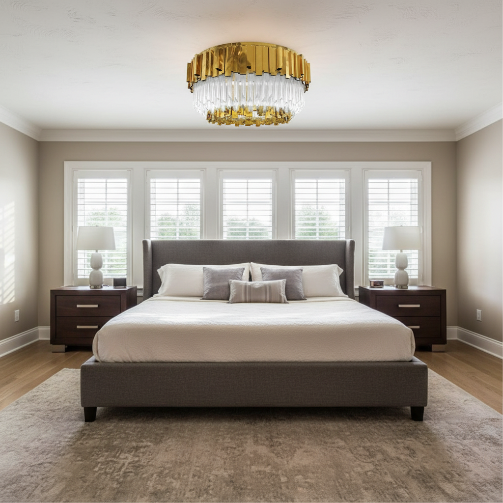 Luster Gaze Radiant Crown Round Flush Mount - American master bedroom with standard ceiling