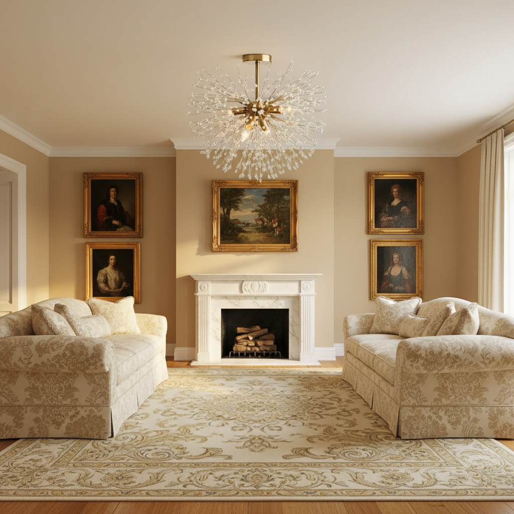 Luster Gaze Stellar Bloom Crystal Flushmount - American formal living room with 12-foot ceilings