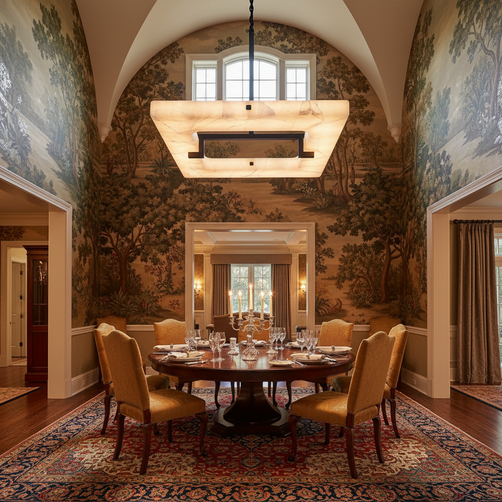 Luster Gaze Glacera Square Alabaster Chandelier - formal American dining room