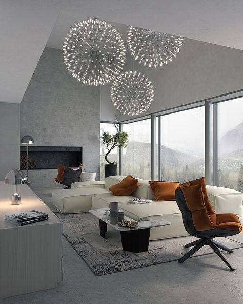 Round Starry Sky Chandelier Light Fire Ball Ceiling Lighting for Living Room/Cottage/High-ceiling
