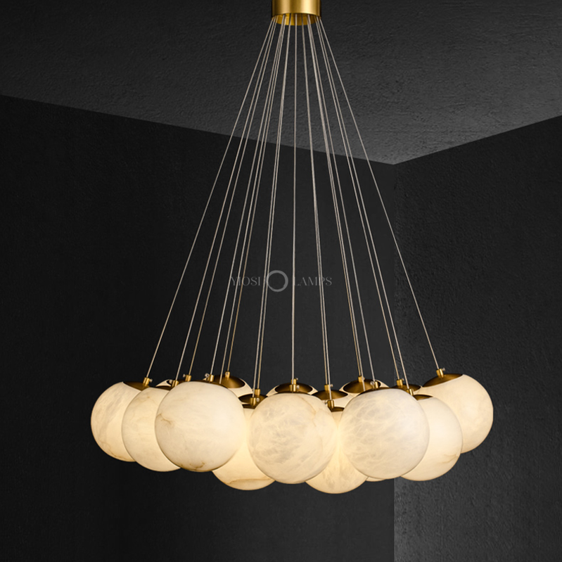 Sophie Modern Alabaster Ball Pendant Light, Dining Room Light Chandelier Luster Gaze 19 Balls